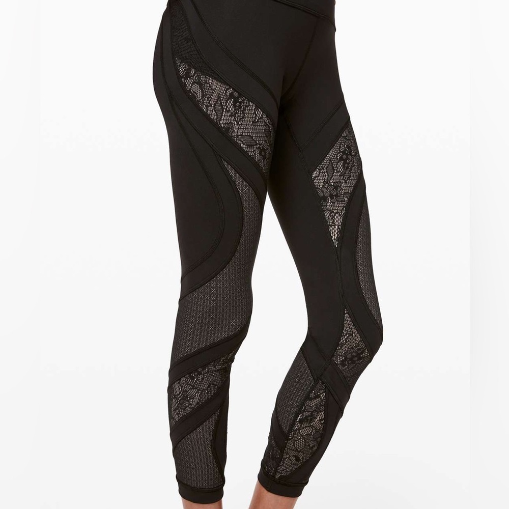 Lululemon Wunder Under High Rise 7/8 Athletic Yoga Tight Black Lace 25” Size 2
